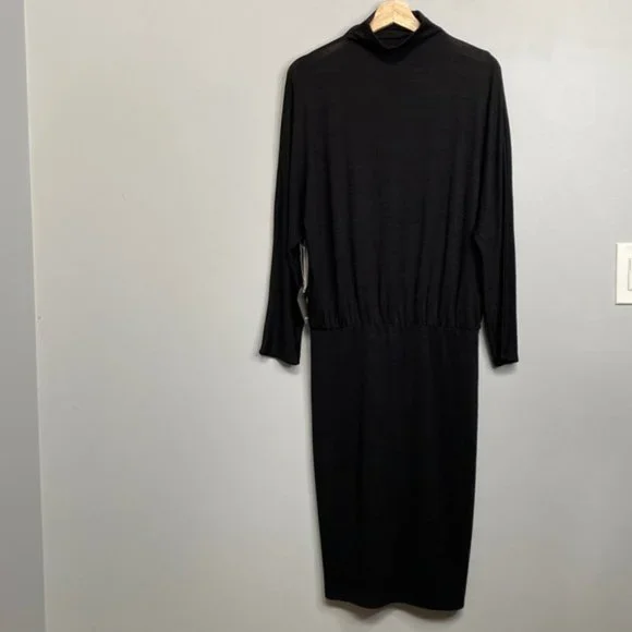 ❗️SOLD❗️ Wilfred Free Black Long Sleeve Mock Neck Resing Maxi Dress Size L - Picture 3 of 9